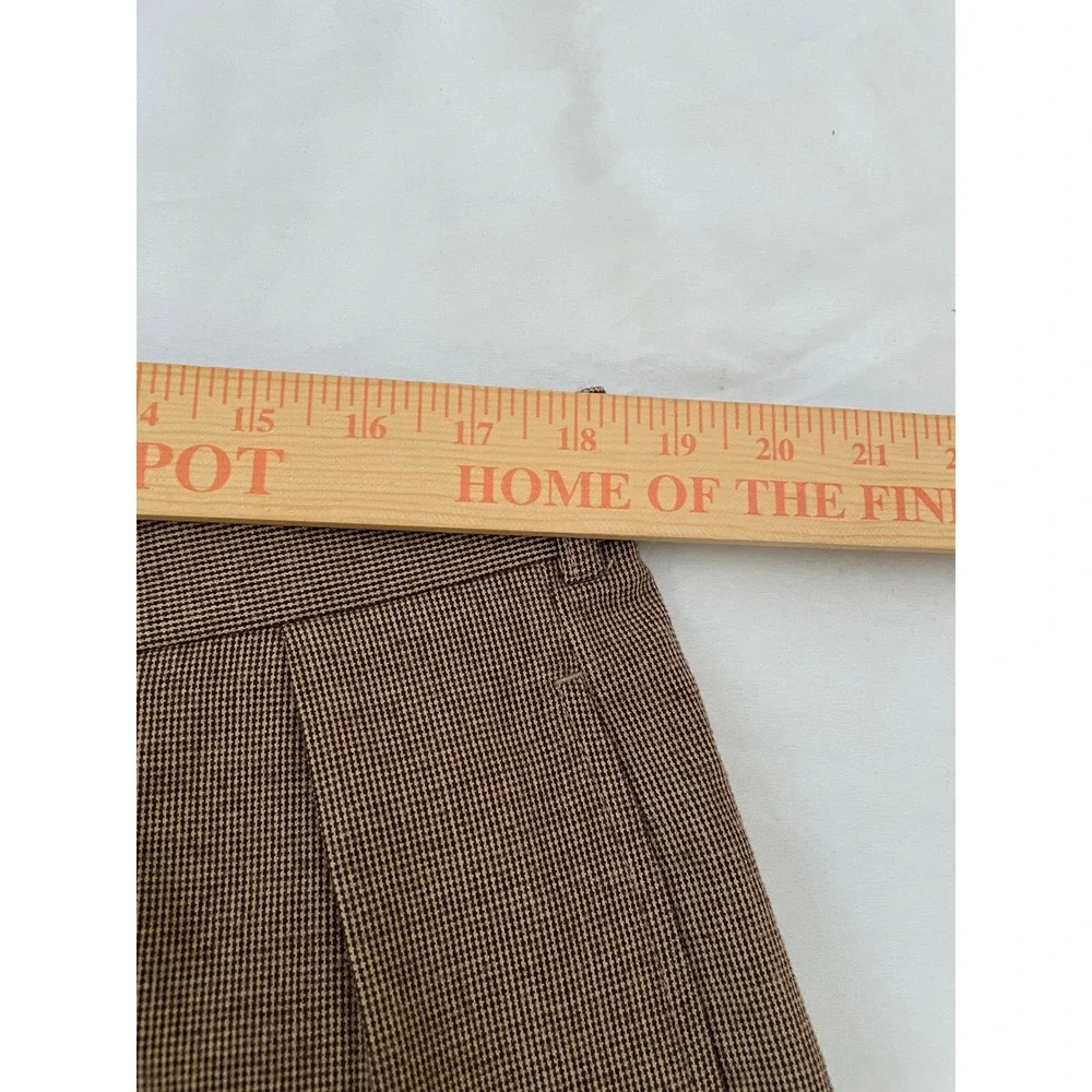Polo Ralph Lauren Houndstooth Dress‎ Pants 38x32 Brown Pleated Cuffed Trousers